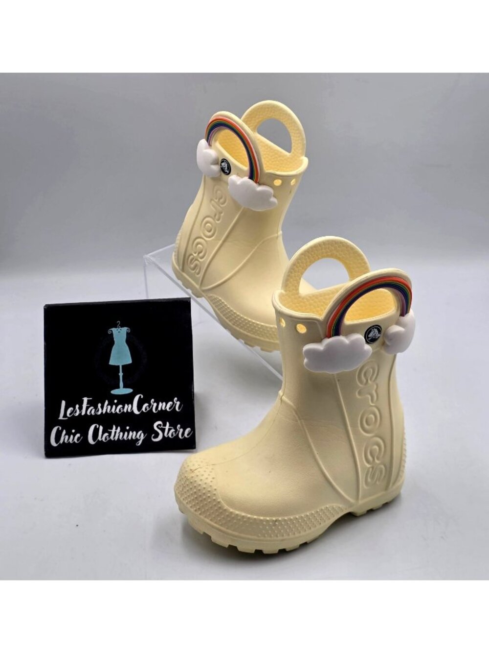 Crocs Kids Yellow With Rainbow Cloud Handle It Rain Boots Size C6 3917